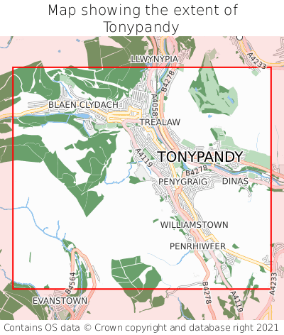 Map showing extent of Tonypandy as bounding box