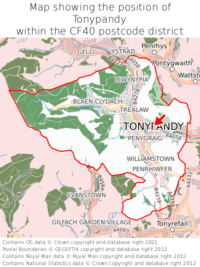 Map showing location of Tonypandy within CF40