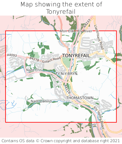 Map showing extent of Tonyrefail as bounding box
