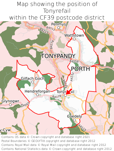 Map showing location of Tonyrefail within CF39