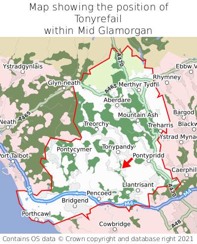Map showing location of Tonyrefail within Mid Glamorgan