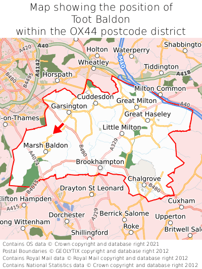 Map showing location of Toot Baldon within OX44