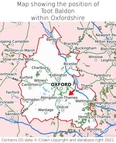 Map showing location of Toot Baldon within Oxfordshire