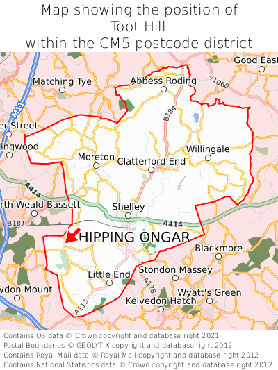 Map showing location of Toot Hill within CM5