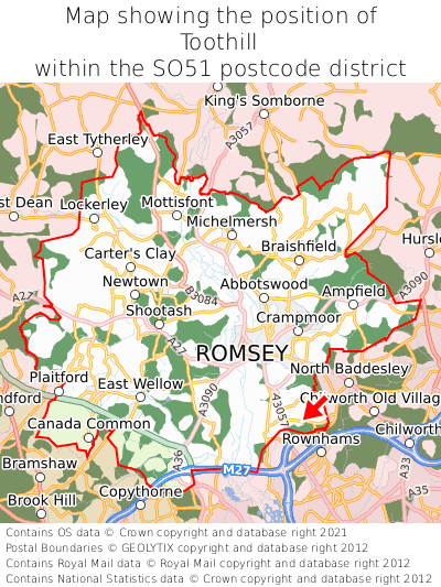 Map showing location of Toothill within SO51