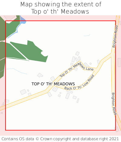 Map showing extent of Top o' th' Meadows as bounding box