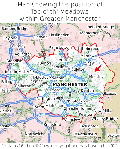 Map showing location of Top o' th' Meadows within Greater Manchester