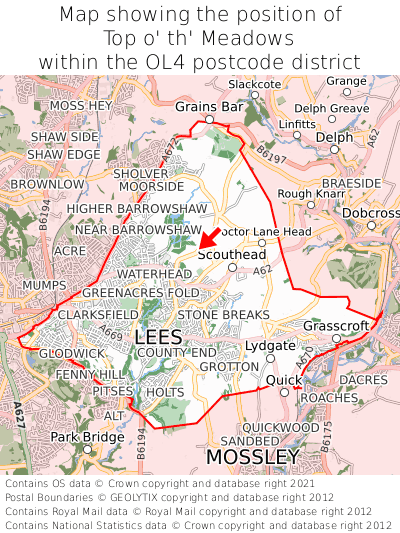 Map showing location of Top o' th' Meadows within OL4