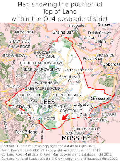 Map showing location of Top of Lane within OL4