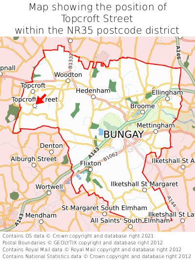 Map showing location of Topcroft Street within NR35