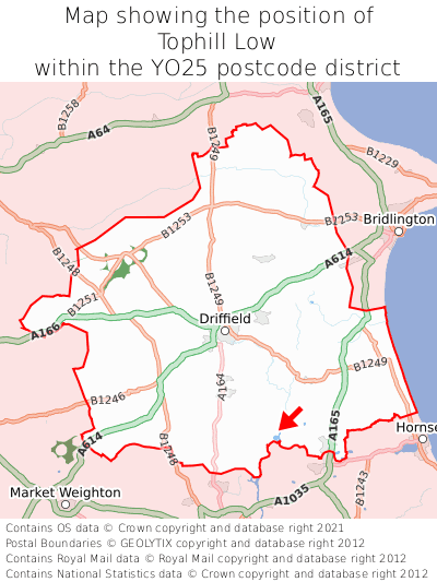 Map showing location of Tophill Low within YO25
