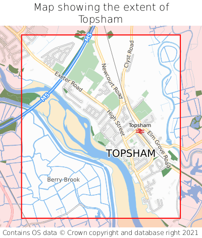 Map showing extent of Topsham as bounding box