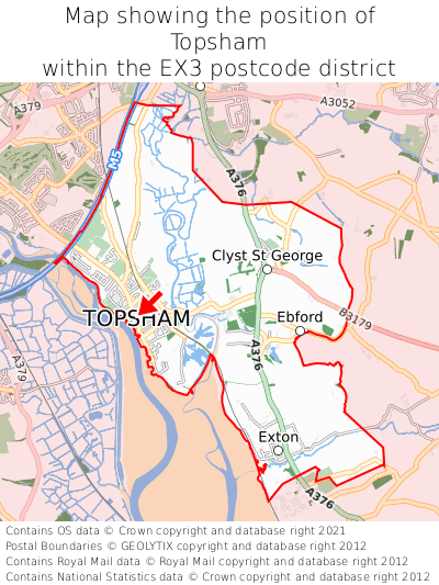 Map showing location of Topsham within EX3