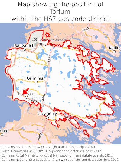 Map showing location of Torlum within HS7