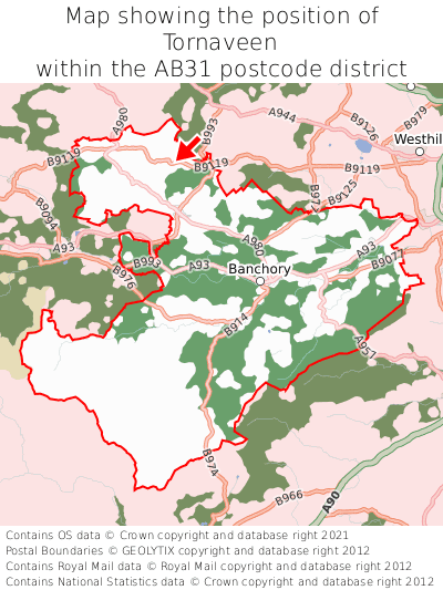 Map showing location of Tornaveen within AB31