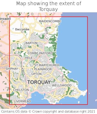 Map showing extent of Torquay as bounding box