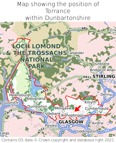 Map showing location of Torrance within Dunbartonshire
