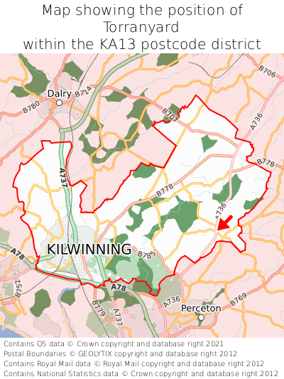 Map showing location of Torranyard within KA13