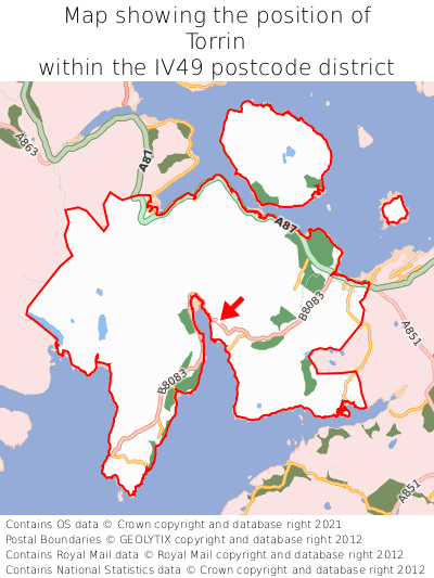 Map showing location of Torrin within IV49
