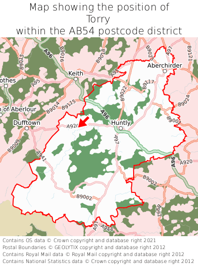 Map showing location of Torry within AB54