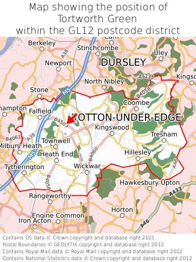 Map showing location of Tortworth Green within GL12
