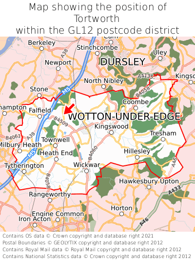 Map showing location of Tortworth within GL12