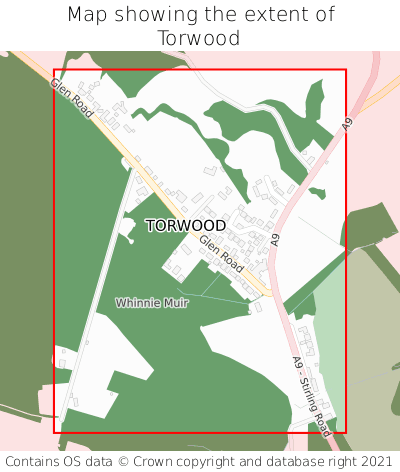 Map showing extent of Torwood as bounding box