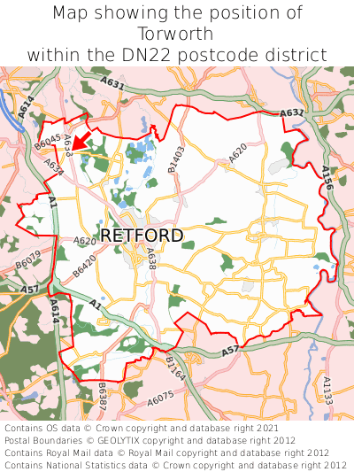 Map showing location of Torworth within DN22