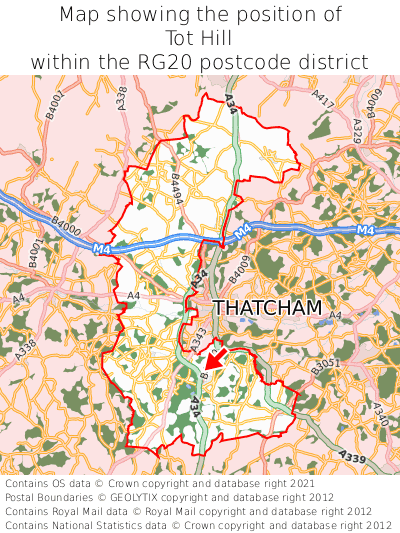 Map showing location of Tot Hill within RG20
