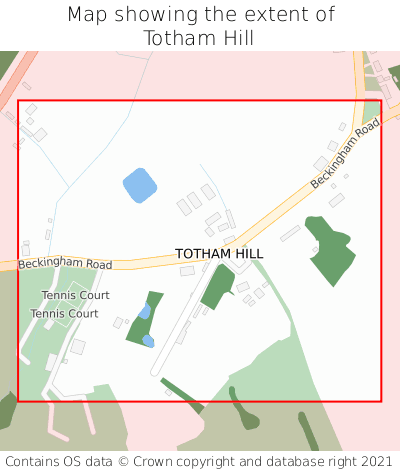 Map showing extent of Totham Hill as bounding box