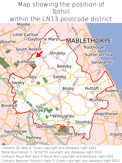 Map showing location of Tothill within LN13