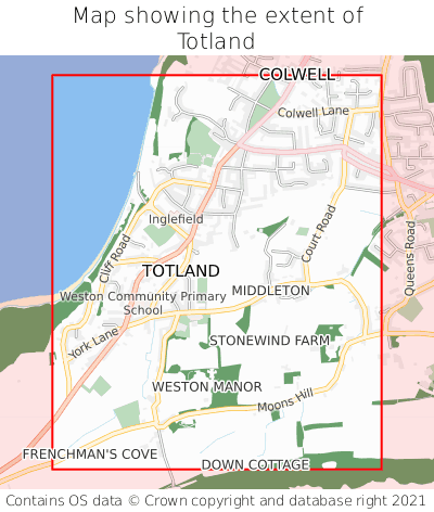 Map showing extent of Totland as bounding box