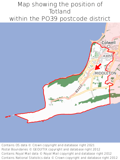 Map showing location of Totland within PO39