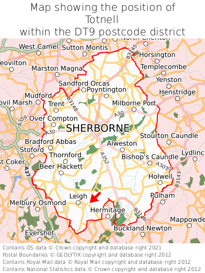 Map showing location of Totnell within DT9