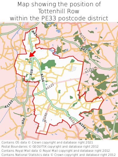 Map showing location of Tottenhill Row within PE33