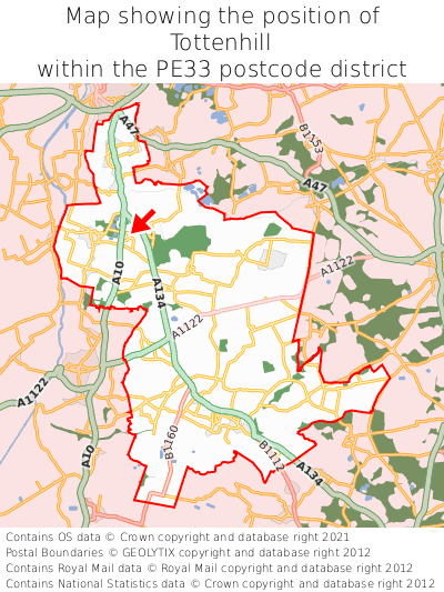 Map showing location of Tottenhill within PE33