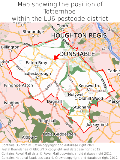 Map showing location of Totternhoe within LU6
