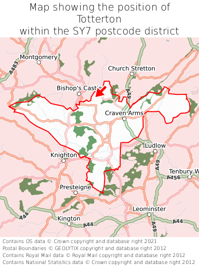 Map showing location of Totterton within SY7