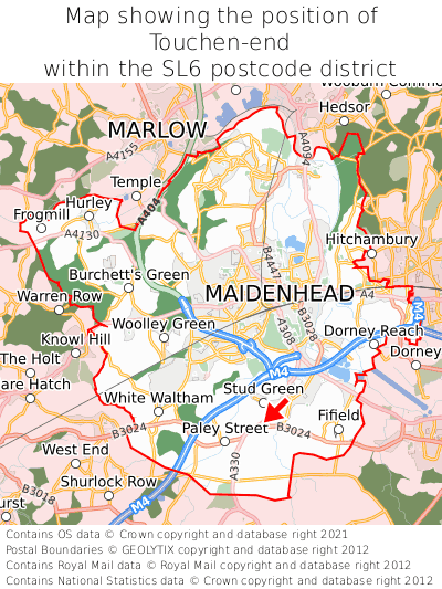 Map showing location of Touchen-end within SL6