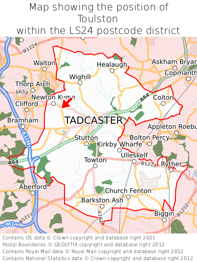 Map showing location of Toulston within LS24