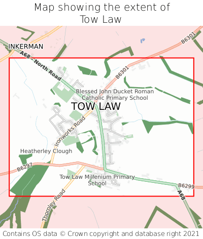 Map showing extent of Tow Law as bounding box
