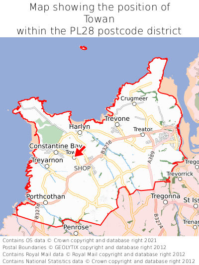 Map showing location of Towan within PL28