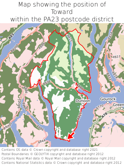 Map showing location of Toward within PA23