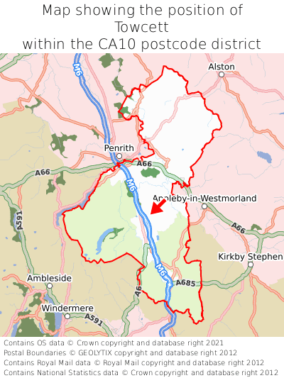 Map showing location of Towcett within CA10