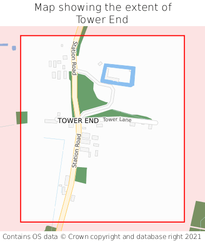 Map showing extent of Tower End as bounding box