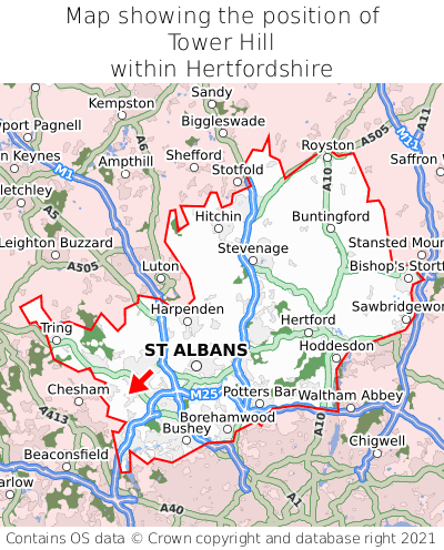 Map showing location of Tower Hill within Hertfordshire