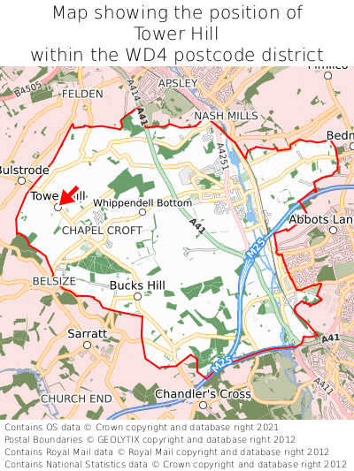 Map showing location of Tower Hill within WD4