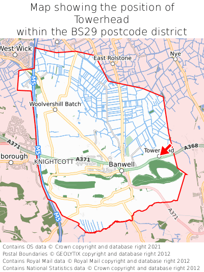 Map showing location of Towerhead within BS29