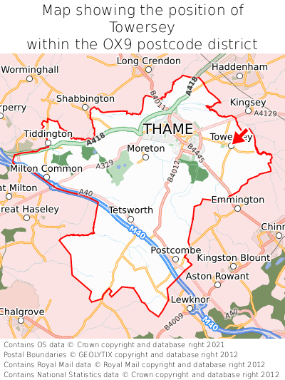 Map showing location of Towersey within OX9