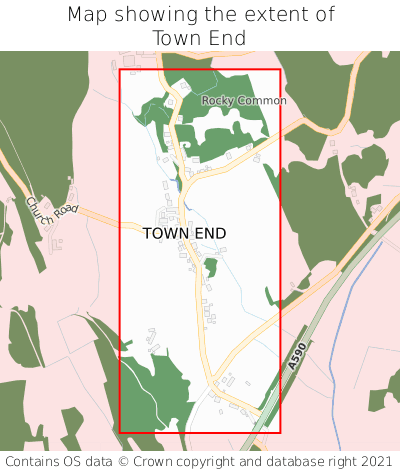 Map showing extent of Town End as bounding box